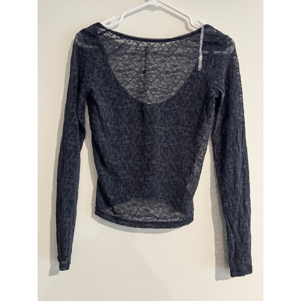 Wild Fable Floral Lace Long Sleeve Top Women Small Black Sheer Coquette boho